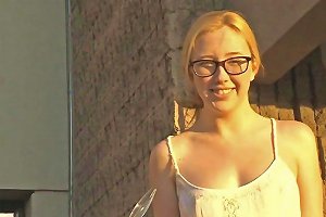 Nerdy Blonde Teen In High Heels Toying Her Pussy Outdoors And Posing